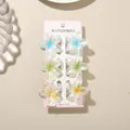 Set of 6 colorful pearlescent plumeria flower hair claw clips for women in pastels - White Pearly Frangipani Style / 6-Piece Set (4cm) / Pearly White-Mixed Colors Type B / Bulk Packaging
