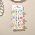 Set of six colorful iridescent plumeria flower hair clips on a white display card - White Pearly Frangipani Style / 6-Piece Set (4cm) / Pearly White-Mixed Colors Type A / Bulk Packaging