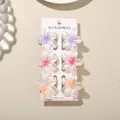 Set of 6 colorful gradient frangipani flower hair clips presented on white display card - White Pearly Frangipani Style / 6-Piece Set (4cm) / Pearly White-Mixed Colors Type C / Bulk Packaging