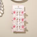Six piece set of pink and white gradient plumeria flower resin hair clips on card - Frangipani Hair Clip / Bulk Packaging / 6-Piece Set (4cm) / #6 Pearly White-Red