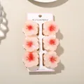 Set of 6 elegant peach plumeria flower hair claw clips for women on a display card - Gradient Hibiscus Style / 6-Piece Set (4cm) / #1 Watermelon Red