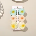 Set of 6 colorful plumeria flower hair claw clips in pastel blue, pink, and yellow hues - Gradient Hibiscus Style / 6-Piece Set (4cm) / #8 Mixed Color Type B