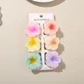 Set of six colorful frangipani flower claw hair clips in various pastel shades - Gradient Hibiscus Style / 6-Piece Set (4cm) / #7 Mixed Color Type A