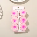 Set of 6 pink plumeria flower hair claw clips displayed on a white accessories card holder - Gradient Hibiscus Style / 6-Piece Set (4cm) / #6 Rose Red