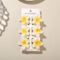 Set of 6 creamy white frangipani flower hair claw clips with yellow centers for women - 4cm Inlaid Frangipani Style / 6 Pieces/Pack (Bulk) / White