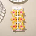 Set of 6 colorful gradient yellow plumeria flower mini hair claw clips for women - 4cm Inlaid Frangipani Style / 6 Pieces/Pack (Bulk) / Gradient Orange