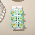 Set of 6 colorful frangipani flower hair claw clips in a vibrant green and yellow gradient - 4cm Inlaid Frangipani Style / 6 Pieces/Pack (Bulk) / Gradient Blue