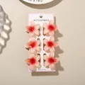 Set of 6 colorful plumeria flower hair claw clips on elegant display card - 4cm Inlaid Frangipani Style / 6 Pieces/Pack (Bulk) / Light Red