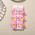 Vibrant set of six pink gradient frangipani flower hair claw clips presented on a display card - 4cm Inlaid Frangipani Style / 6 Pieces/Pack (Bulk) / Gradient Rose Red