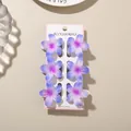 Set of six gradient purple and pink plumeria flower hair clips on a display card - 4cm Inlaid Frangipani Style / 6 Pieces/Pack (Bulk) / Gradient Purple