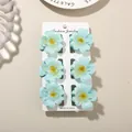 Set of six light blue frangipani flower hair claw clips presented on a display card - 4cm Heart Petal Style / 6 Pieces/Pack (Bulk) / Light Blue
