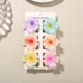 Elegant set of 6 colorful flower hair claw clips for women in assorted pastel shades - 4cm Heart Petal Style / Set of 6 / Mixed Color A