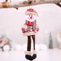 Adorable plush Christmas snowman hanging ornament with red plaid hat and long legs - Checkered Cloth Snowman