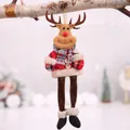 Plush reindeer Christmas tree ornament with red plaid scarf hanging on a rustic branch - Plaid Cloth Pendant Reindeer