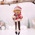 Plush Christmas bear ornament with long legs and red plaid hat hanging decoration - Plaid Cloth Pendant Bear