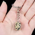 Handmade Dalmatian Jasper rectangular natural stone keychain with durable silver ring - Dalmatian Jasper