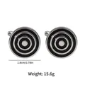 Vue détaillée de boutons de manchette géométriques ronds avec des anneaux noirs, 1,8 cm - B1382-BL-Rond Noir Blanc