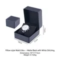 Premium matte black watch storage box with white stitching and plush pillow insert - Rounded Corner - Basic / Matte Black