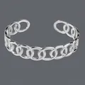 Polished silver chain-link open cuff bracelet made of premium plated stainless steel - Linked Style (BS-J5562S) / Silver