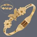 Elegant 18K gold plated stainless steel bangle with butterfly and flower motifs - Butterfly and Flower (BS-J5591G) / Gold