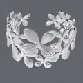 Elegant silver butterfly floral cuff bracelet made of 18K gold-plated stainless steel. - Hydrangea Shape(BS-J5552S)