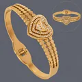 Luxurious 18K gold plated stainless steel heart bangle with sparkling crystals for women - Rhinestone Pave Heart (BS-J5621G)