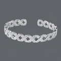 Silver-tone stainless steel open cuff bracelet with woven lattice texture - Woven Texture(BS-J5564S)