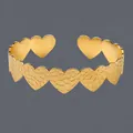 Elegant 18K gold plated stainless steel open cuff bracelet with textured heart pattern - Heart Honeycomb Texture(BS-J5565G)