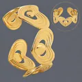 Elegant 18K gold plated stainless steel open cuff bracelet with heart pattern detail - Hollow Heart (BS-J5654G)