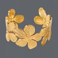 Exquisite 18K gold plated stainless steel irregular floral open cuff bracelet for women - Petal Texture (BS-J5551G)