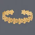 Luxury 18K gold plated stainless steel open cuff bracelet with intricate flower pattern - Flower Texture (BS-J5569G)