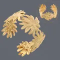 18K gold plated stainless steel irregular open cuff bracelet with floral sunflower design - Seagrass Texture (BS-J5619G)