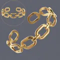 Elegant 18K gold plated stainless steel chunky chain link open cuff bracelet for women - Oval Chain(BS-J5640G)