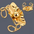 Elegant 18K gold plated stainless steel irregular open cuff bracelet with wavy design - Irregular Pleated (BS-J5623G)