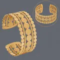 Luxury 18K gold plated stainless steel multi-layer sunburst engraved open cuff bracelet - Sunflower Texture (BS-J5652G)