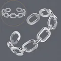 Elegant silver stainless steel irregular chain link open cuff bangle bracelet for women - Oval Chain(BS-J5640S)