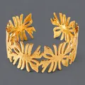 Irregular open cuff bracelet with 18K gold plating and unique plant-like texture. - Irregular Texture (BS-J5549G)