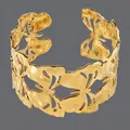 18K gold plated irregular open cuff bracelet with hammered butterfly cutouts - Hollow Butterfly(BS-J5554G)