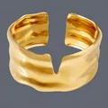 Luxury 18K gold plated stainless steel open cuff bracelet with irregular wavy texture - Irregular Wave (BS-J5557G)