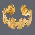 Elegant 18K gold plated stainless steel leaf cuff bracelet for women - Hollow Leaf(BS-J5558G)