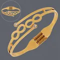 Elegant 18K gold plated stainless steel irregular open bangle bracelet for women - Geometric Hollow (BS-J5597G)