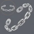 Silver stainless steel open cuff bracelet with irregular chain link design for women - Hollow Chain Buckle(BS-J5641S)