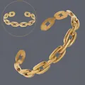 Elegant 18K gold plated stainless steel chain link open cuff bracelet for women - Hollow Chain Buckle(BS-J5641G)