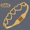 Elegant 18K gold plated stainless steel open bangle with hollow heart design and spring - Hollow Heart (BS-J5596G)