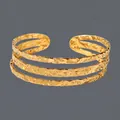 Elegant 18K gold plated stainless steel open cuff bracelet with hammered texture - Multi-layer Hammered Texture(BS-J5560G)