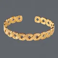 Elegant 18K gold plated stainless steel irregular open cuff bracelet with woven texture - Woven Texture(BS-J5564G)