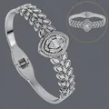 Elegant silver stainless steel bangle with stone-encrusted leaf design and 18K plating - Rhinestone Pave Marquise (BS-J5622S)