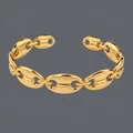 Luxurious 18K gold plated stainless steel open cuff bracelet with coffee bean link design - Coffee Bean Chain(BS-J5568G)