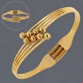 Elegant 18K gold-plated stainless steel multi-strand open bangle with gold bead detail - Multi-bead Style (BS-J5598G)