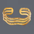 Elegant 18K gold plated irregular wavy open cuff bracelet for women in minimalist style - Wave Hammered Texture(BS-J5559G)